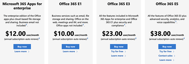 office 365 subscription plans