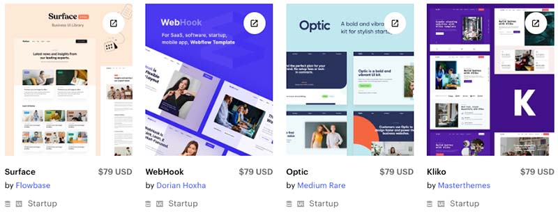 Paid webflow templates for startups