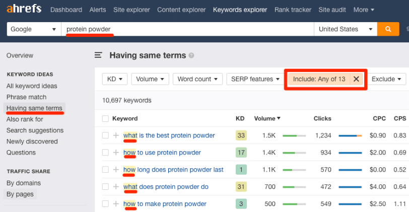 Identifying 'informational intent' keywords in Ahrefs