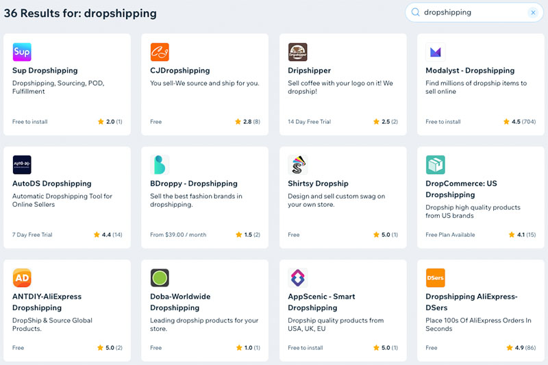 Dropshipping apps for Wix