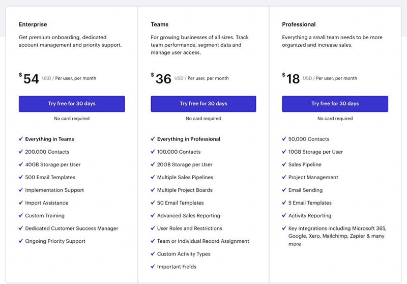 Capsule CRM pricing.