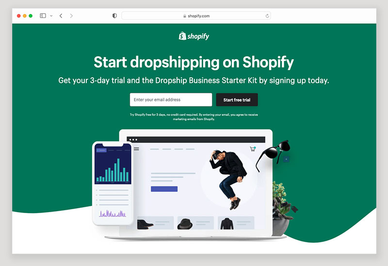 Shopify Dropshipping Free Trial Page 