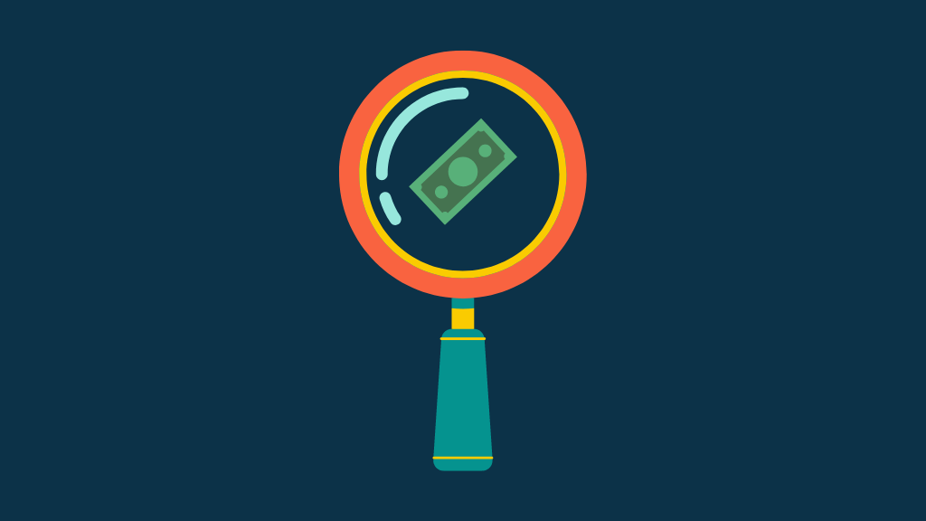 Finding a buyer - image of a magnifying glass and some money.