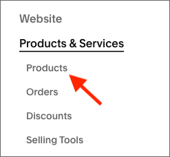 Accesing the products section in Squarespace