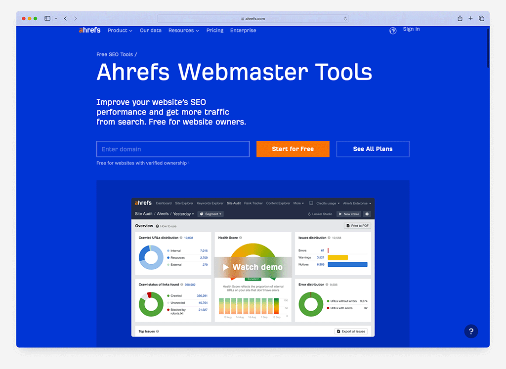 Ahrefs Webmaster Tools