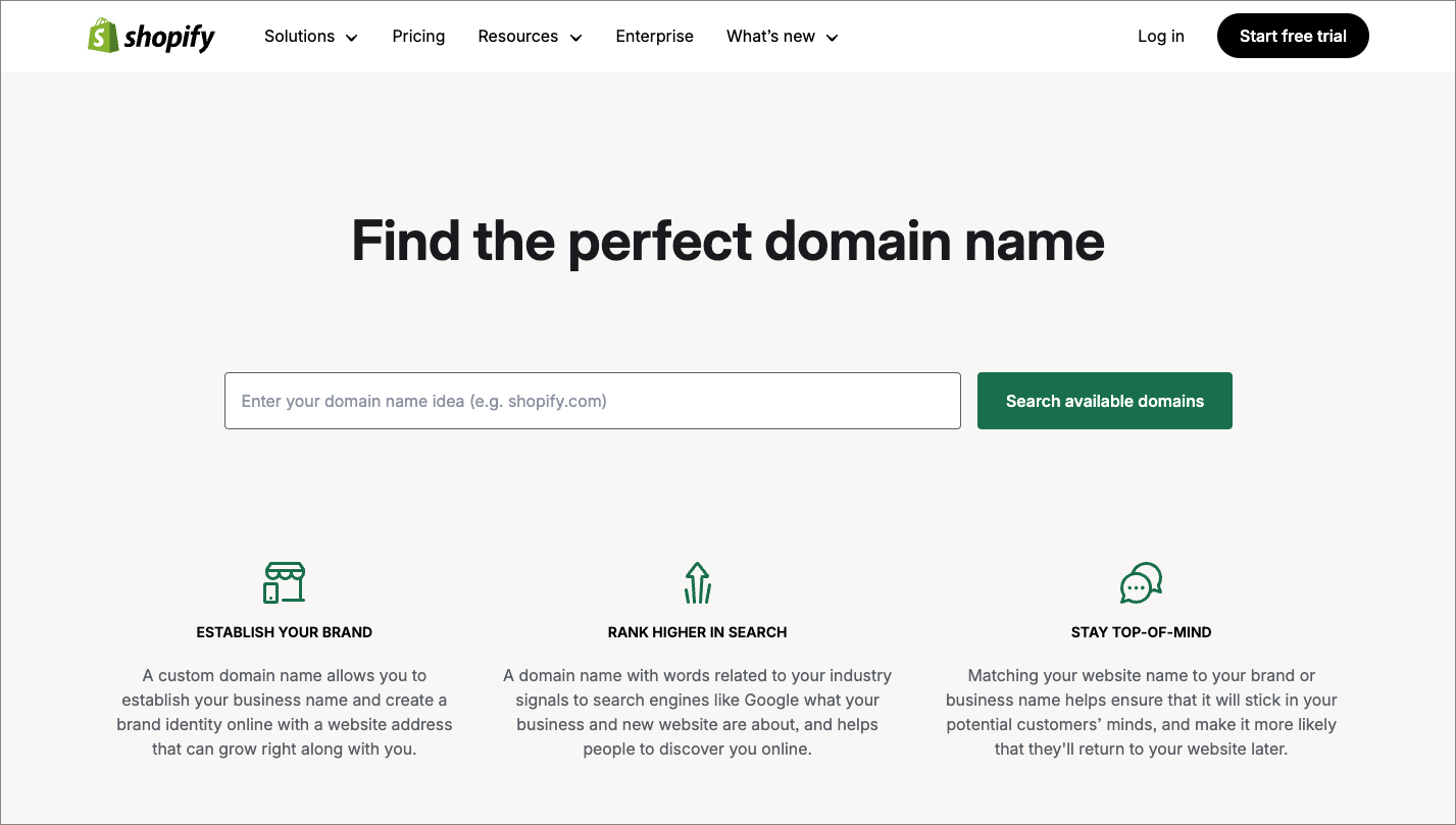 Registering a domain name on the Shopify website