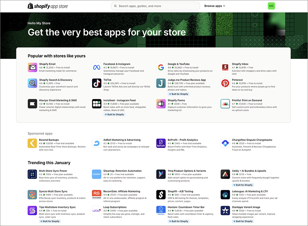 The Shopify app store