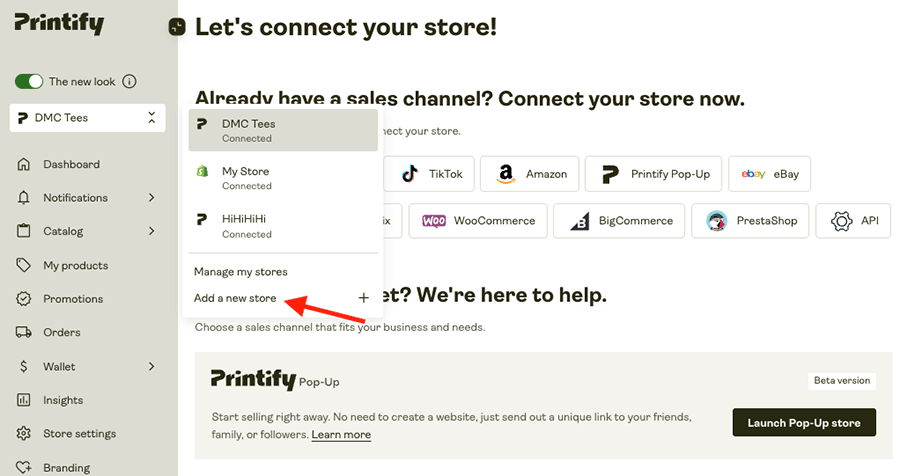 Creating new stores in Printify