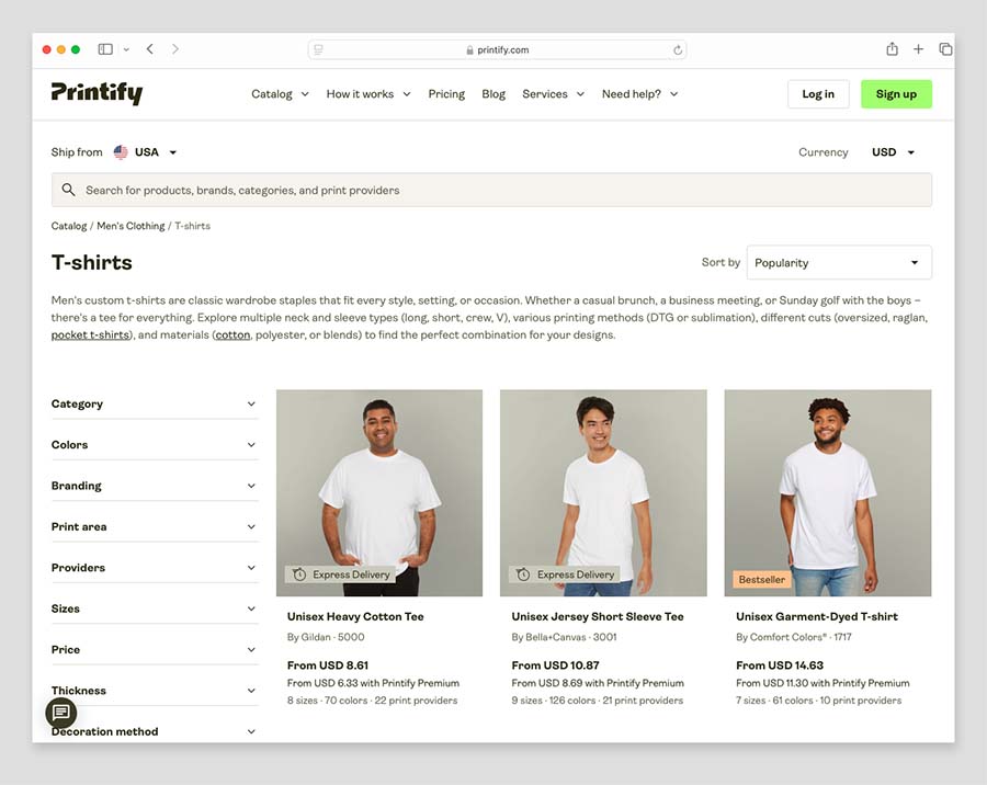 Printify's product catalog