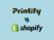 'Printify vs Shopify' — the Printify and Shopify logos on a light blue background.