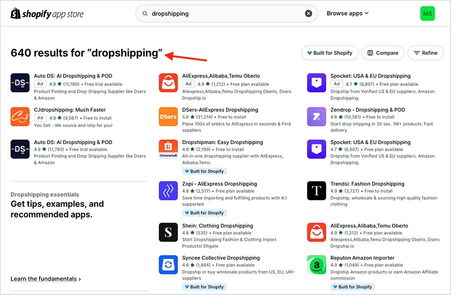 Shopify dropshipping apps