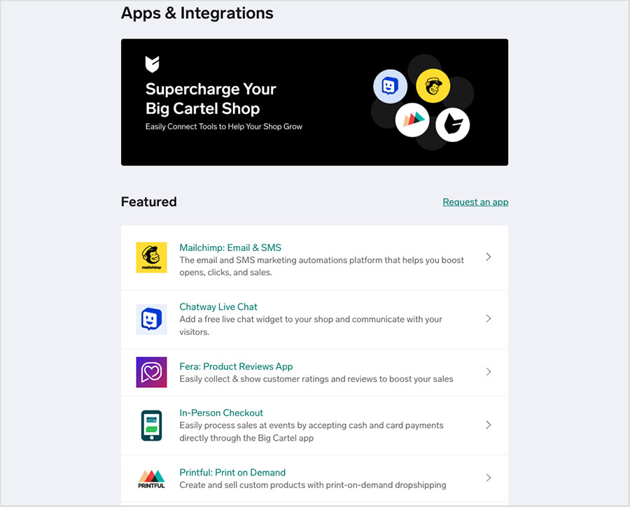 Big Cartel apps and integrations