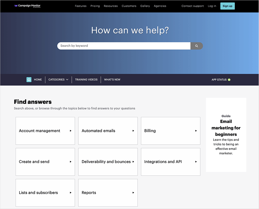 The Campaign Monitor support portal