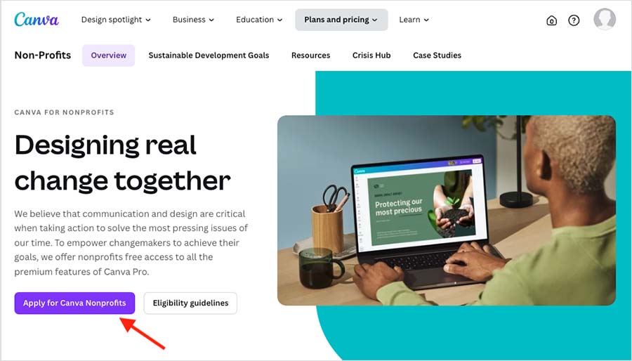 Canva for Nonprofits signup page.