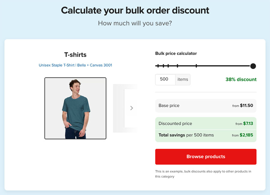 Printful bulk pricing calculator.