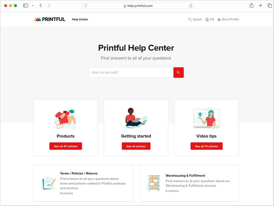 The Printful help center.