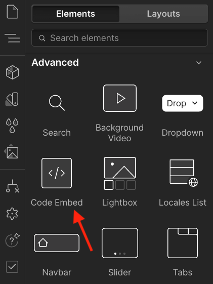 Webflow's custom code block.