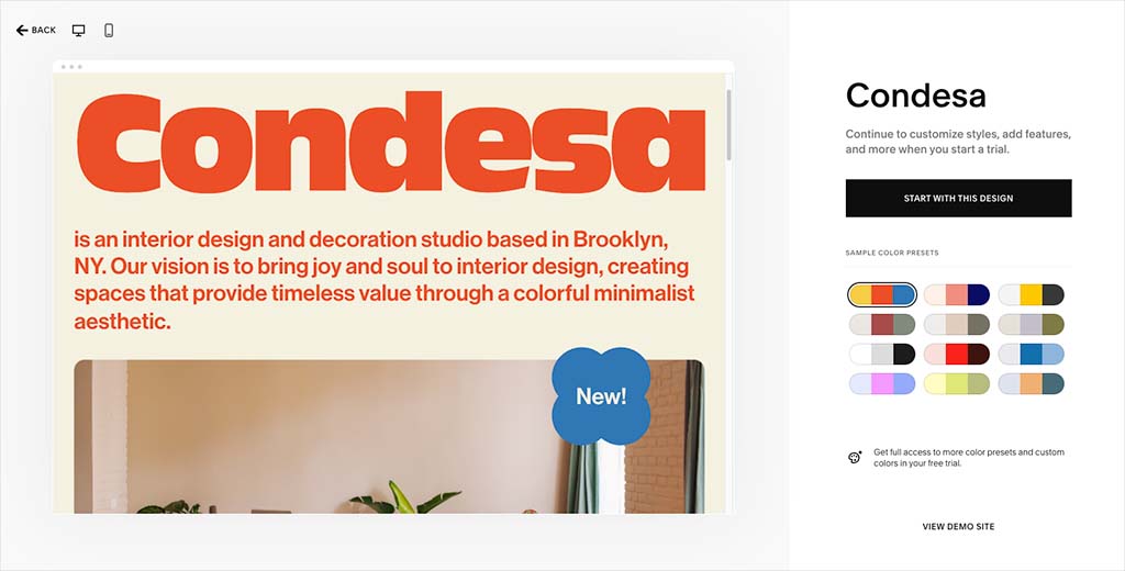 The 'Condesa' template for Squarespace