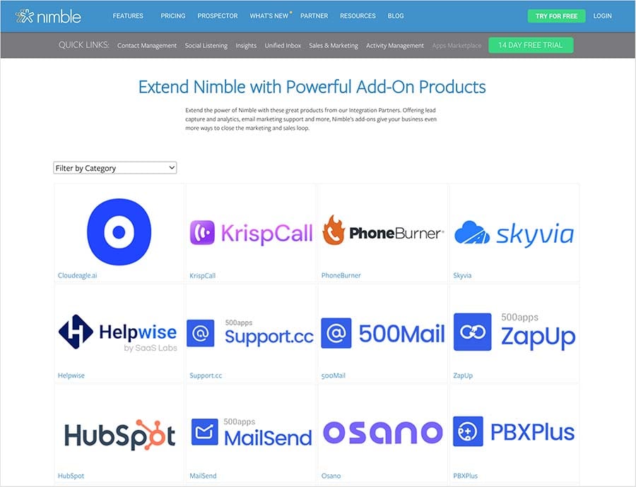 Nimble add-ons in the Nimble app marketplace