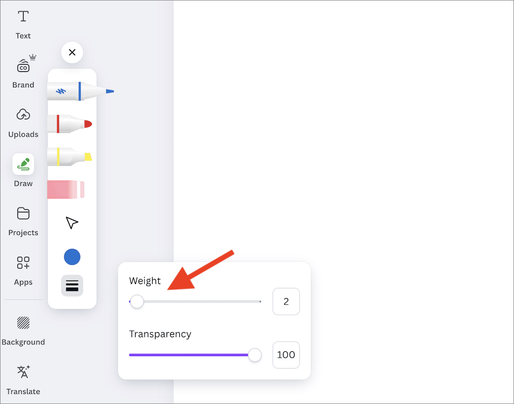 Pen weight settings