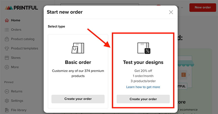 Creating a sample order in Printful