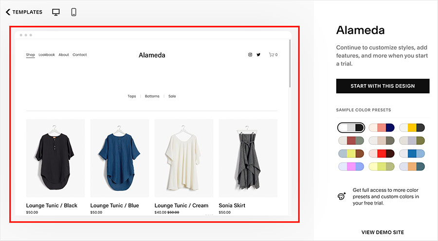 Squarespace's 'Alameda' template