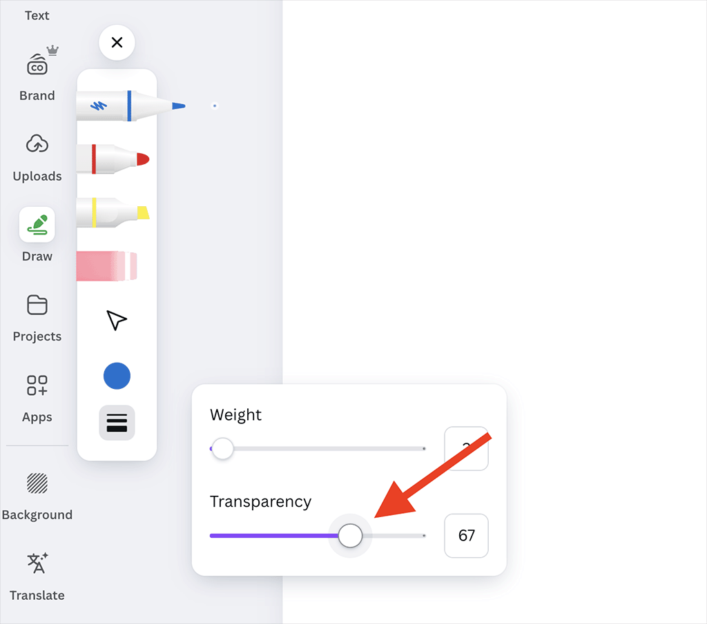 Pen transparency settings