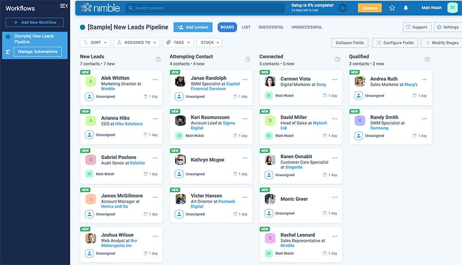 Nimble CRM workflow
