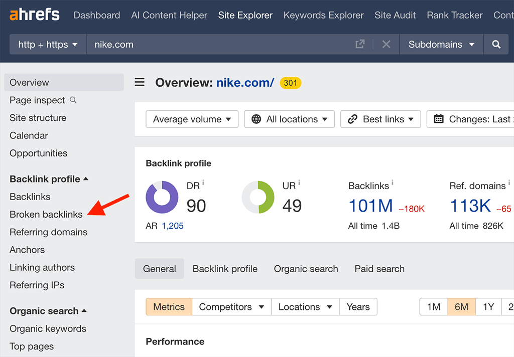 Accessing the Ahrefs 'broken backlinks' report