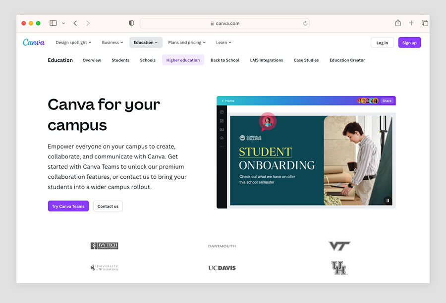 The 'Canva for Campus' home page.