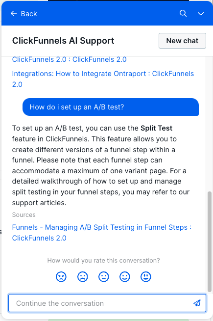 ClickFunnels support AI chatbot