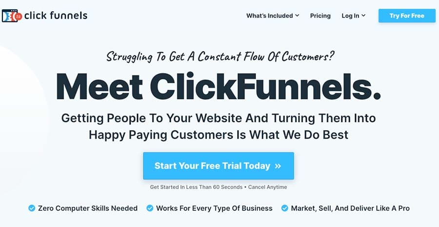 ClickFunnels home page.