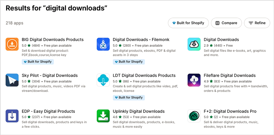 Digital downloads apps in the Shopify app store