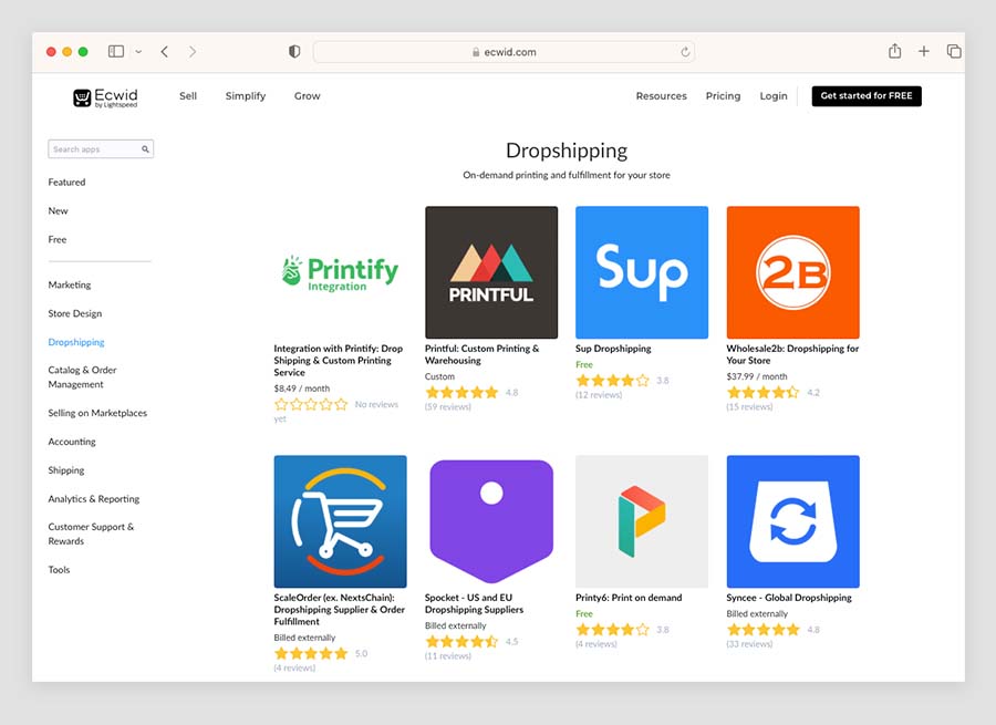 The dropshipping apps currently available in Ecwid's app market