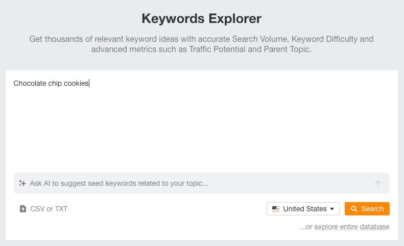 Using Ahrefs 'Keywords Explorer' tool to perform keyword research