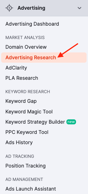 Conducting advertising research in Semrush