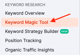 Accessing the 'Keyword Magic' tool