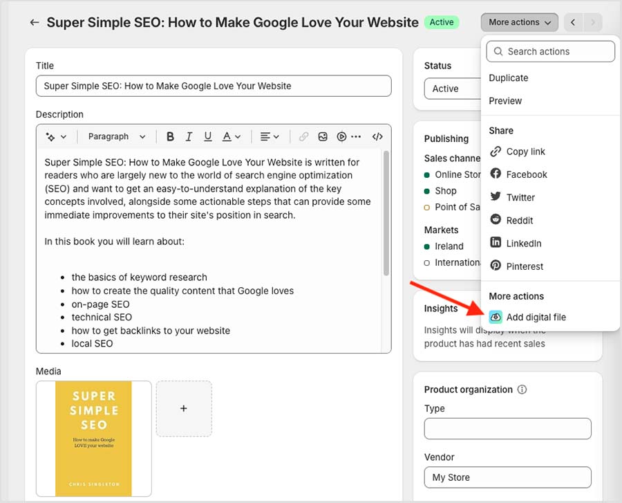 The 'Add digital file' option