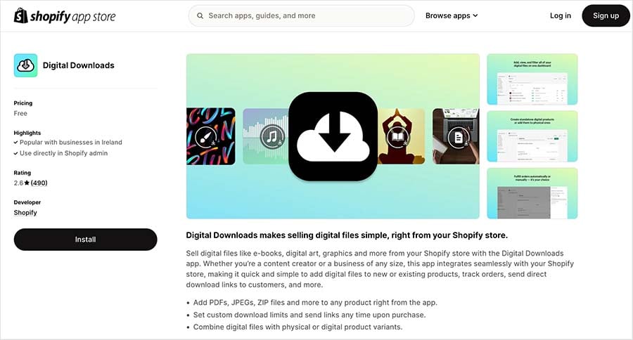 Shopify's 'Digital Downloads' app