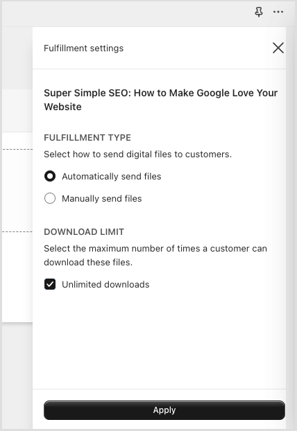 Fulfillment settings for your digital product