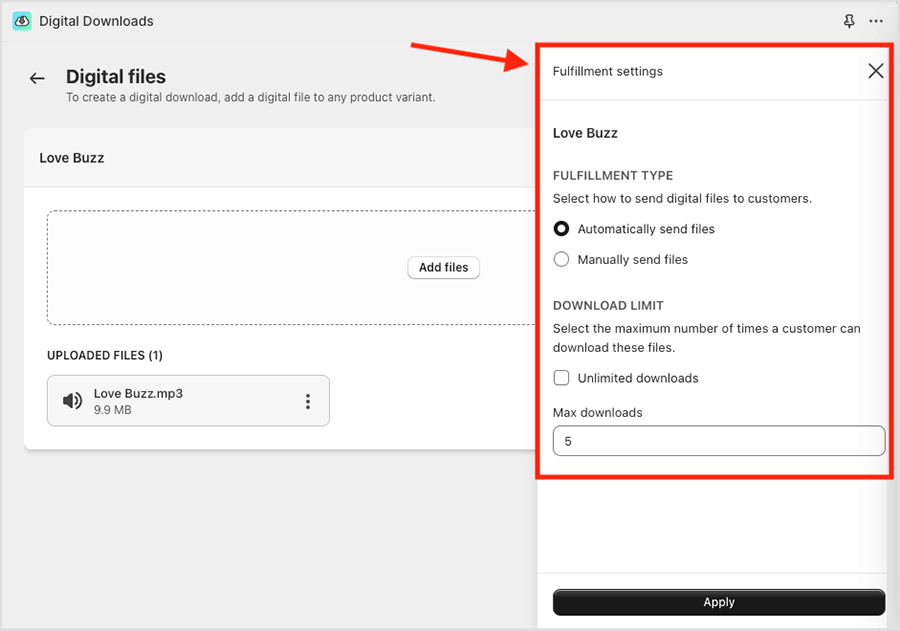 Editing fulfillment settings.