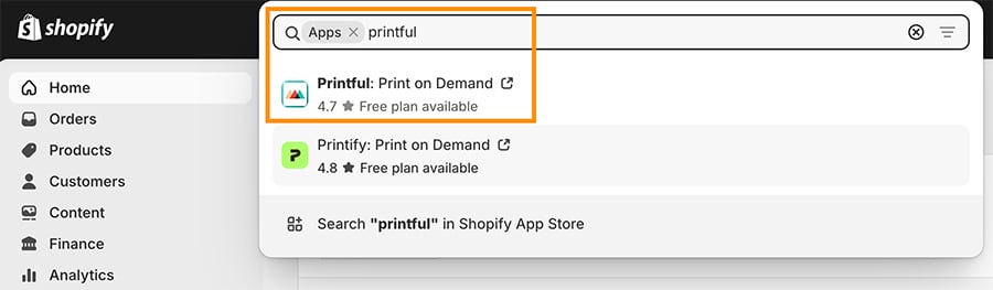 Shopify app store search box.
