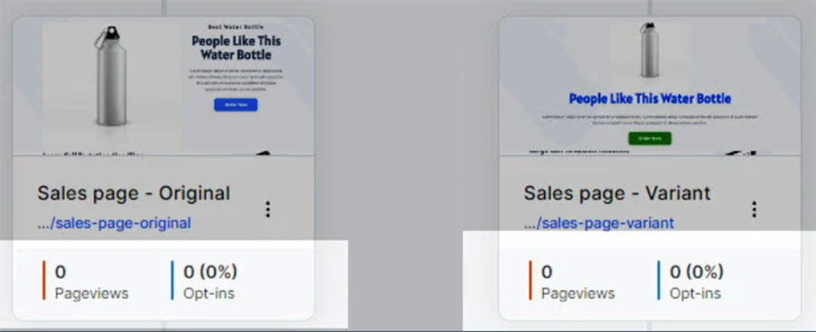 Testing two versions of a page with ClickFunnels' split testing feature