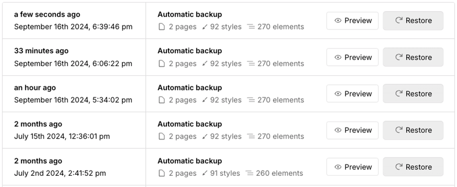 Webflow's automatic backup system