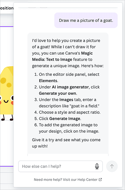 The 'Ask Canva' chatbot