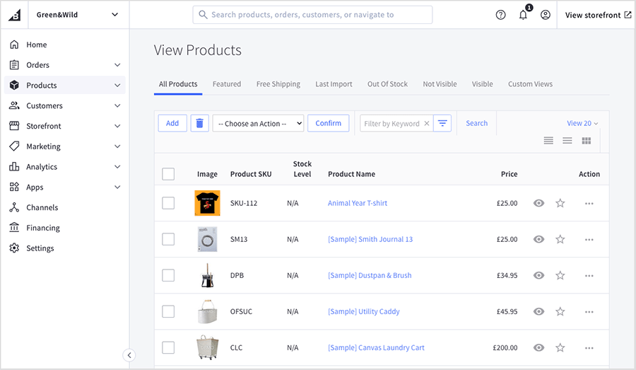 Using BigCommerce's interface