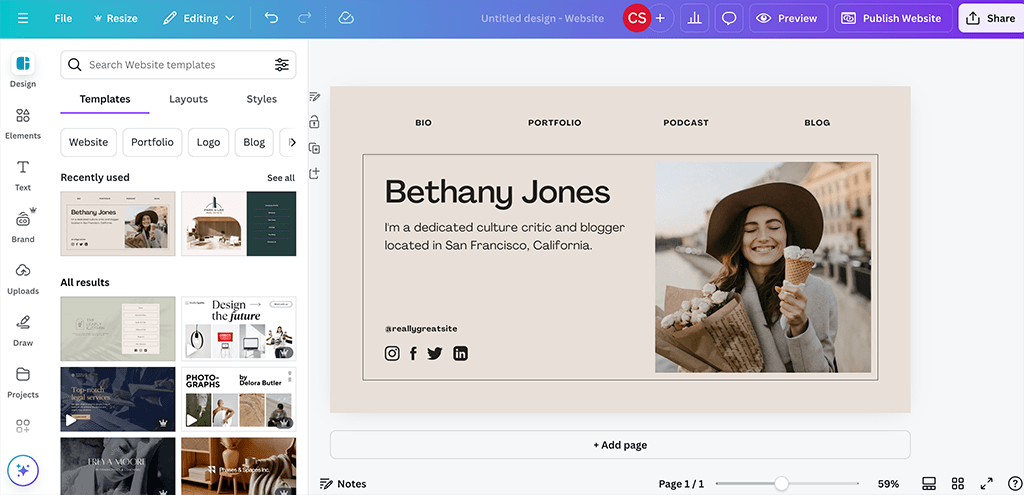 Building a website in Canva