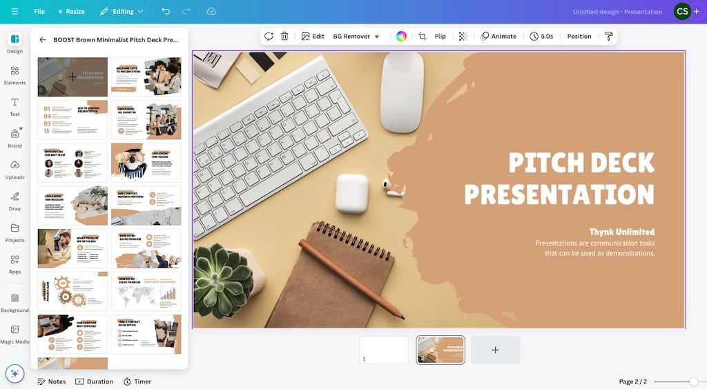 Canva's presentation maker — one of the key applications of the tool is an alternative to Microsoft 365.