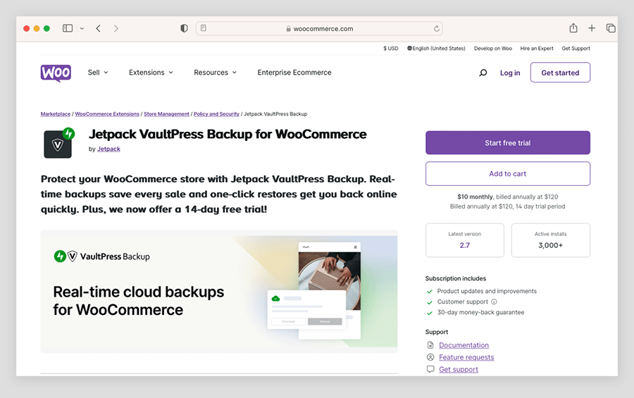 The 'Jetpack' backup plugin for WooCommerce