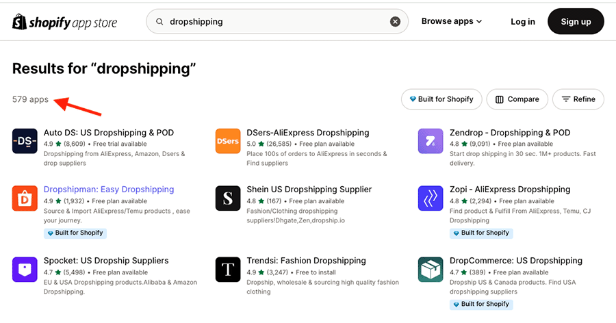 Some of the 579 Shopify dropshipping apps that are currently available in the platform's app store